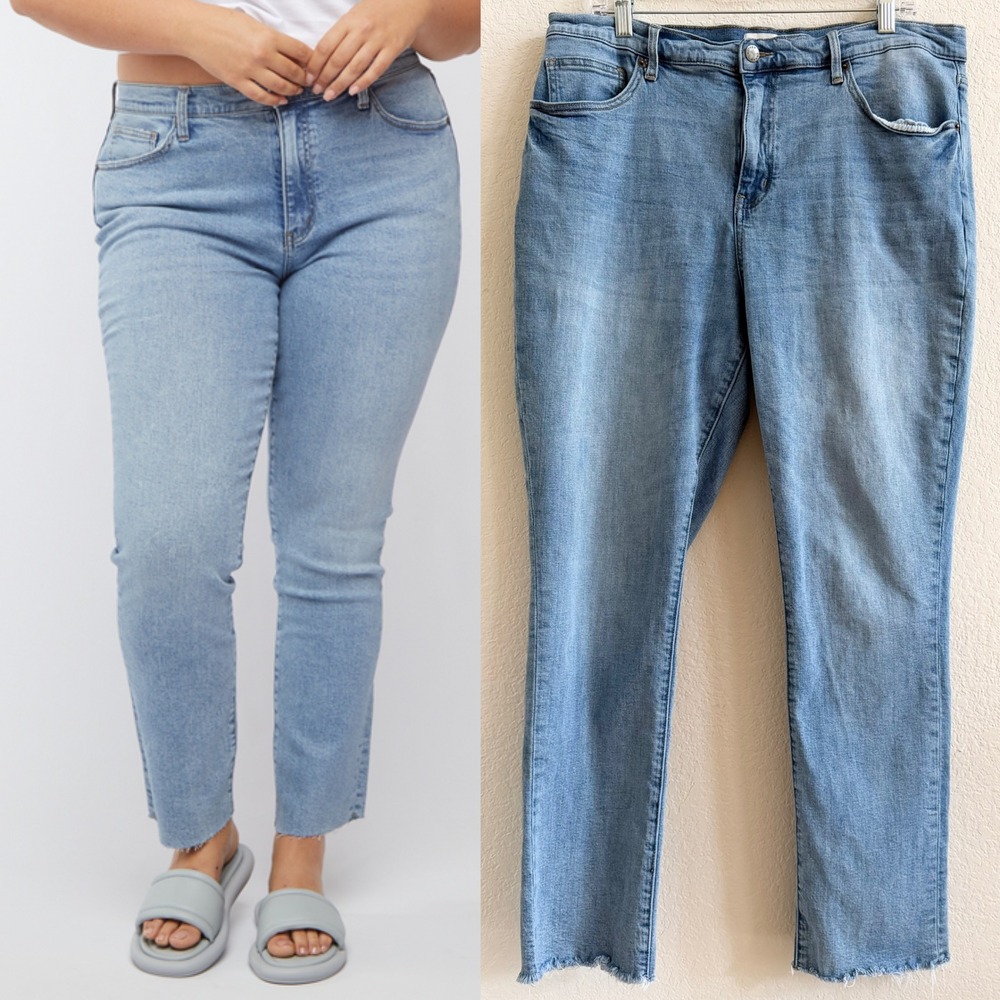 Oliver Logan Crosby High Rise‎ Straight Leg Raw Hem Light Wash Blue Jeans Sz 33